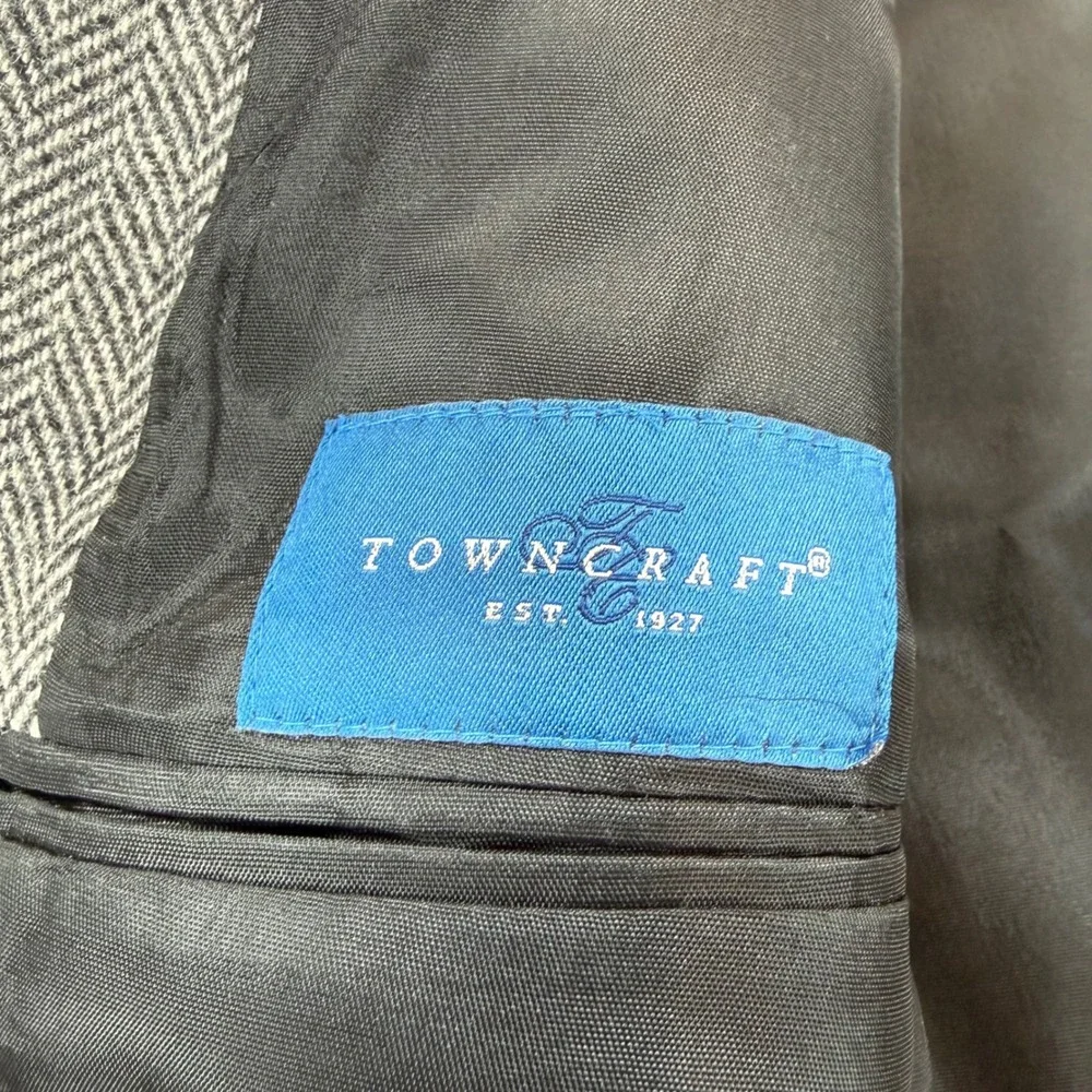 Towncraft Mens 42L Wool Lambswool Herringbone Blazer Sport Coat Grey 4218-4